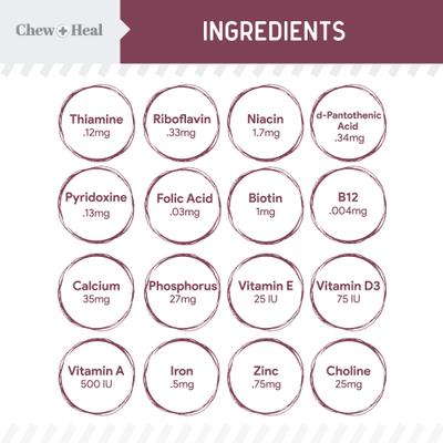 Show full view: Chew + Heal Senior 12-In-1 Advanced Multivitamin Soft Chews Supplement for Senior Dogs, 120 count slide 4 of 11