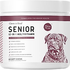 Chew + Heal Senior 12-In-1 Advanced Multivitamin Soft Chews Supplement for Senior Dogs, 60 count