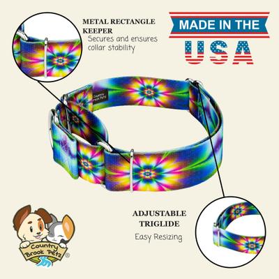 Show full view: Country Brook Petz HossFit Jr Tie Dye Flowers Wide Martingale Dog Collar, Multi-Colored, Large: 18 to 26-in neck, 1.5-in wide slide 3 of 10