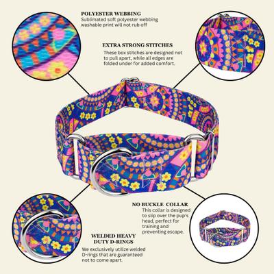 Show full view: Country Brook Petz HossFit Jr Boho Mandala Wide Martingale Dog Collar, Blue, Large: 18 to 26-in neck, 1.5-in wide slide 8 of 9