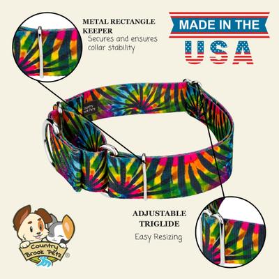 Show full view: Country Brook Petz HossFit Jr Tie Dye Stripes Wide Martingale Dog Collar, Large slide 2 of 9