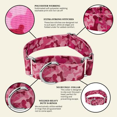 Show full view: Country Brook Petz HossFit Jr Woodland Bone Camo Wide Martingale Dog Collar, Medium, Pink slide 6 of 8