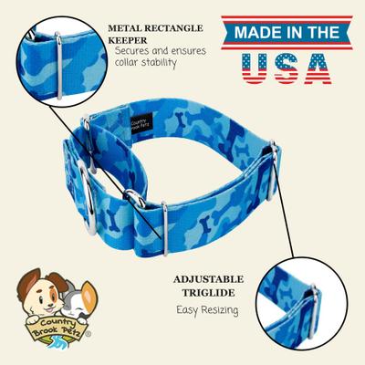 Show full view: Country Brook Petz HossFit Jr Woodland Bone Camo Wide Martingale Dog Collar, Large, Blue slide 2 of 9