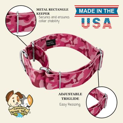 Show full view: Country Brook Petz HossFit Jr Woodland Bone Camo Wide Martingale Dog Collar, Medium, Pink slide 7 of 8