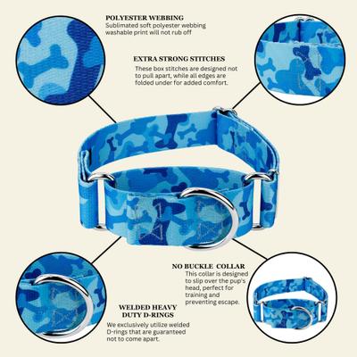Show full view: Country Brook Petz HossFit Jr Woodland Bone Camo Wide Martingale Dog Collar, Large, Blue slide 9 of 9