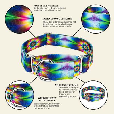 Show full view: Country Brook Petz HossFit Jr Tie Dye Flowers Wide Martingale Dog Collar, Multi-Colored, Large: 18 to 26-in neck, 1.5-in wide slide 10 of 10