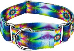 Country Brook Petz HossFit Jr Tie Dye Flowers Wide Martingale Dog Collar, Multi-Colored, Medium: 15 to 21-in neck, 1.5-in wide
