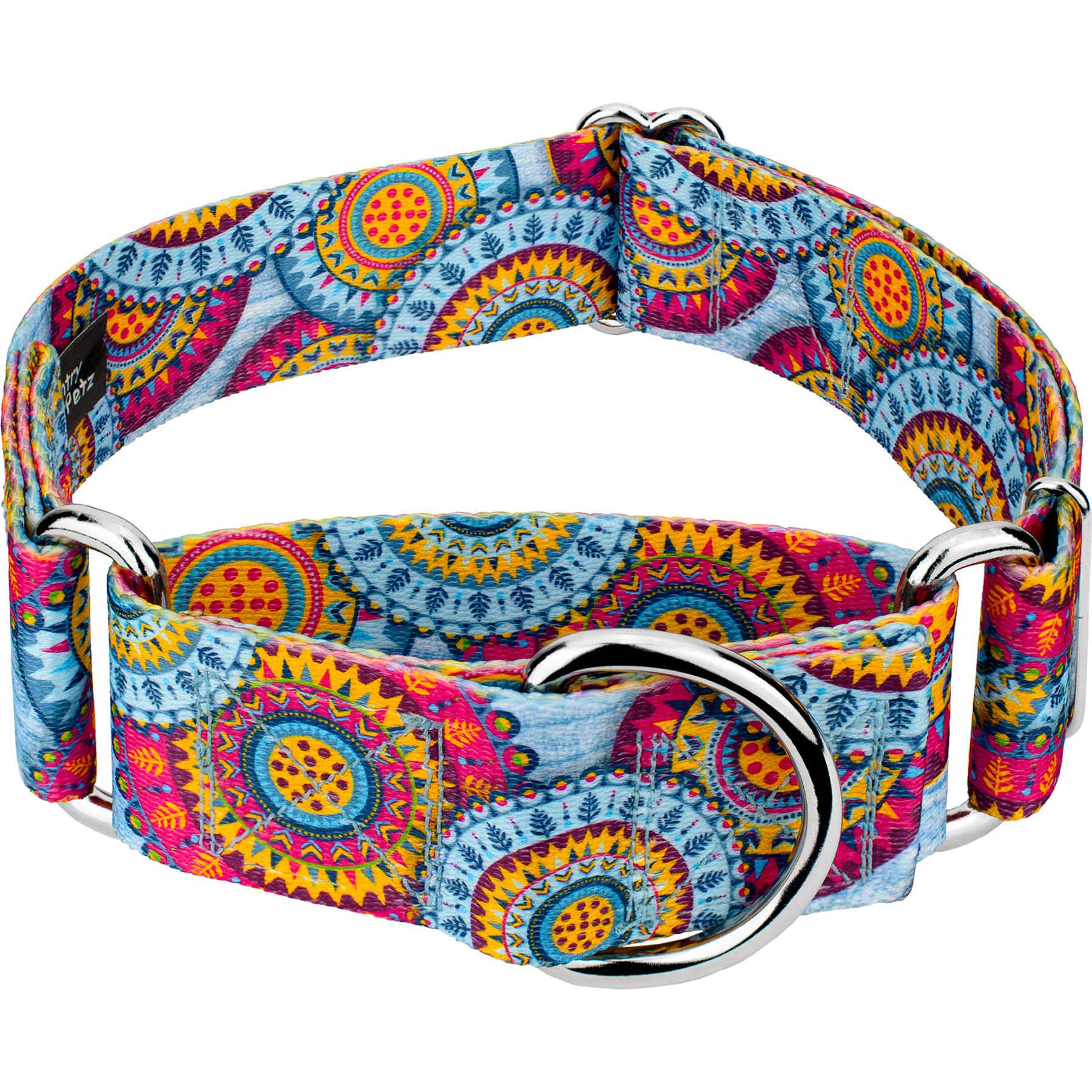 Country Brook Petz HossFit Jr Sky Manadala Wide Martingale Dog Collar, Blue, Large: 18 to 26-in neck, 1.5-in wide