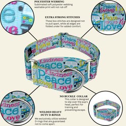 Country Brook Petz HossFit Jr Love & Peace Wide Martingale Dog Collar, Blue, Large: 18 to 26-in neck, 1.5-in wide slide 2 of 8
