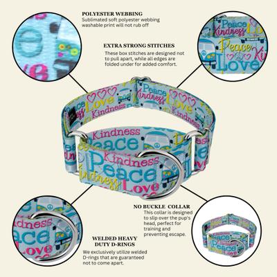 Show full view: Country Brook Petz HossFit Jr Love & Peace Wide Martingale Dog Collar, Blue, X-Large: 23 to 31-in neck, 1.5-in wide slide 6 of 8