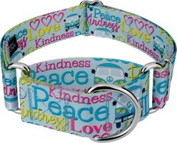Country Brook Petz HossFit Jr Love & Peace Wide Martingale Dog Collar, Blue, Medium: 15 to 21-in neck, 1.5-in wide