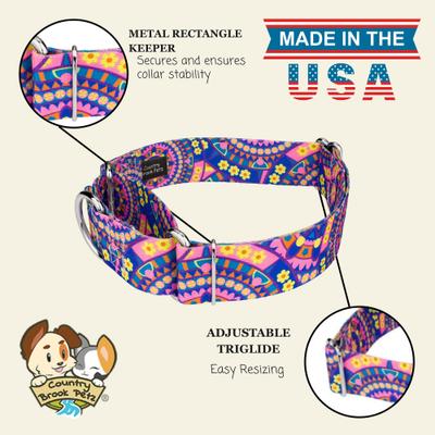 Show full view: Country Brook Petz HossFit Jr Boho Mandala Wide Martingale Dog Collar, Blue, Large: 18 to 26-in neck, 1.5-in wide slide 9 of 9