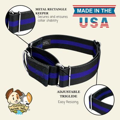 Show full view: Country Brook Petz HossFit Jr Thin Blue Line Wide Martingale Dog Collar, Large slide 8 of 9