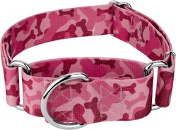 Country Brook Petz HossFit Jr Woodland Bone Camo Wide Martingale Dog Collar, Medium, Pink