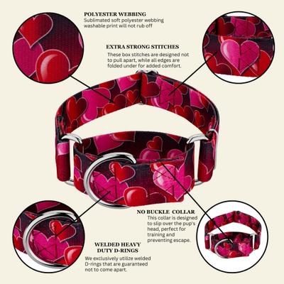 Show full view: Country Brook Petz HossFit Jr Romantic Hearts Wide Martingale Dog Collar, Red, Medium: 15 to 21-in neck, 1.5-in wide slide 6 of 8