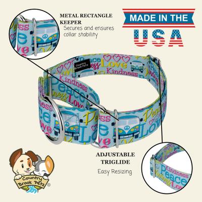 Show full view: Country Brook Petz HossFit Jr Love & Peace Wide Martingale Dog Collar, Blue, X-Large: 23 to 31-in neck, 1.5-in wide slide 7 of 8