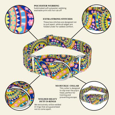 Show full view: Country Brook Petz HossFit Jr Boho Mandala Wide Martingale Dog Collar, Yellow, X-Large: 23 to 31-in neck, 1.5-in wide slide 9 of 9