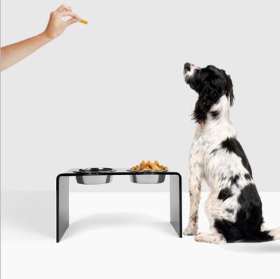 Show full view: Hiddin Tall Smoke Grey Elevated Dog Bowl Feeder, Silver, 6.5-cup slide 2 of 8