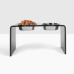 Hiddin Tall Smoke Grey Elevated Dog Bowl Feeder, Silver, 6.5-cup