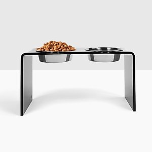 Hiddin Tall Smoke Grey Elevated Dog Bowl Feeder, Silver, 6.5-cup