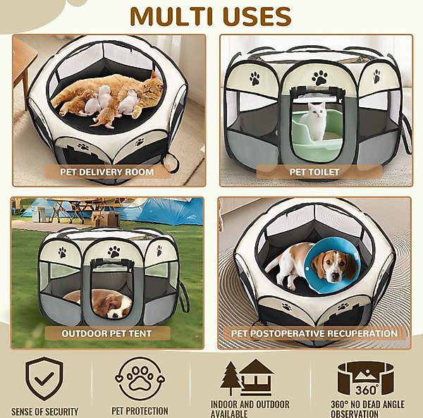 Show full view: Niubya Portable Indoor/Outdoor Dog & Cat Playpen, Grey, 36-in slide 3 of 6