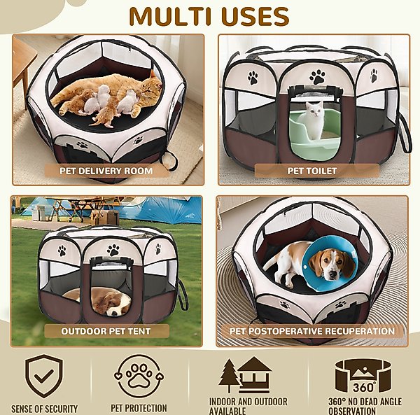 Show full view: Niubya Portable Indoor/Outdoor Dog & Cat Playpen, Brown, 45-in slide 5 of 6