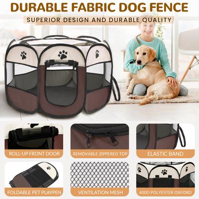 Show full view: Niubya Portable Indoor/Outdoor Dog & Cat Playpen, Brown, 36-in slide 3 of 7