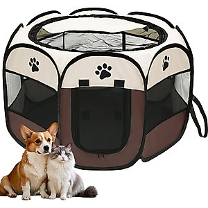 Niubya Portable Indoor/Outdoor Dog & Cat Playpen, Brown, 45-in