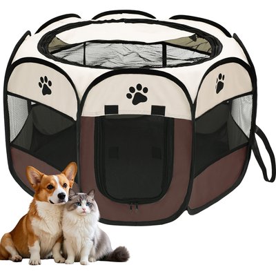 Niubya Niubya Portable Indoor/Outdoor Dog & Cat Playpen, Brown, 45-in