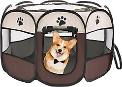 Niubya Portable Indoor/Outdoor Dog & Cat Playpen, Brown, 29-in
