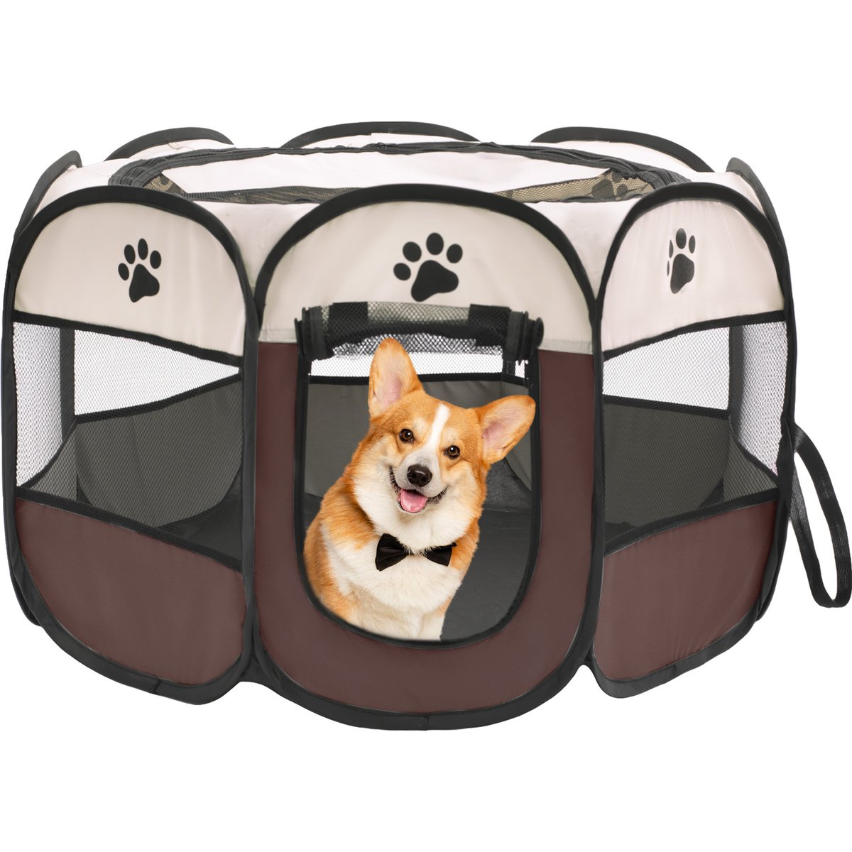 Niubya Portable Indoor/Outdoor Dog & Cat Playpen, Brown, 29-in