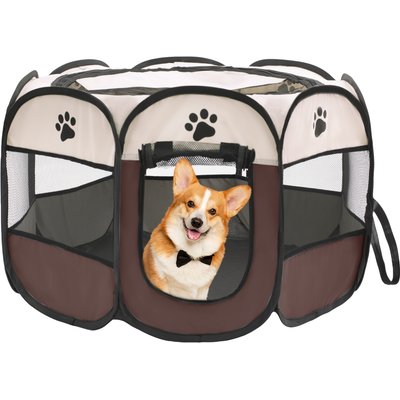 Niubya Niubya Portable Indoor/Outdoor Dog & Cat Playpen, Brown, 29-in