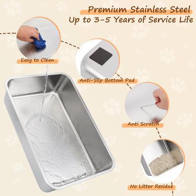 Show full view: Ownpets Stainless Steel Litter Box with Scoop, Silver slide 9 of 9
