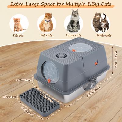 Show full view: Ownpets Stainless Steel Litter Box with Scoop, Silver slide 4 of 9