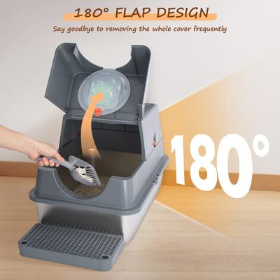 Show full view: Ownpets Stainless Steel Litter Box with Scoop, Silver slide 3 of 9