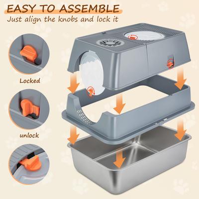 Show full view: Ownpets Stainless Steel Litter Box with Scoop, Silver slide 6 of 9