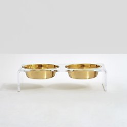 Hiddin Small Clear Double Dog Bowl, Gold, 1.5-cup