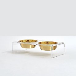 Hiddin Small Clear Double Dog Bowl, Gold, 1.5-cup slide 2 of 8