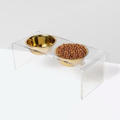 Show full view: Hiddin Medium Clear Stainless Steel Elevated Double Dog Bowl, Gold, 6.5-cup slide 8 of 9