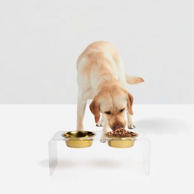 Show full view: Hiddin Medium Clear Stainless Steel Elevated Double Dog Bowl, Gold, 6.5-cup slide 6 of 9