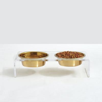 Show full view: Hiddin Small Clear Double Dog Bowl, Gold, 3.5-cup slide 2 of 7