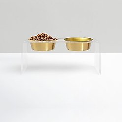 Hiddin Medium Clear Stainless Steel Elevated Double Dog Bowl, Gold, 3.5-cup
