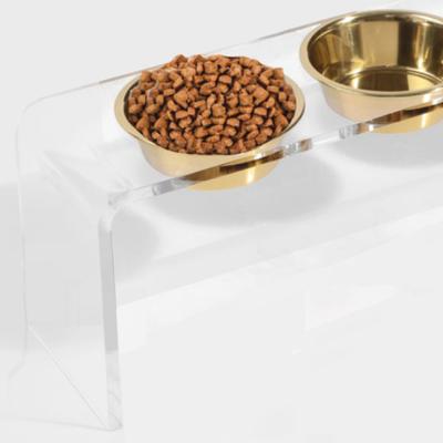 Show full view: Hiddin Medium Clear Stainless Steel Elevated Double Dog Bowl, Gold, 3.5-cup slide 6 of 8