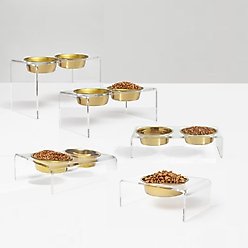 Hiddin Medium Clear Stainless Steel Elevated Double Dog Bowl, Gold, 3.5-cup slide 2 of 8