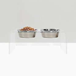 Hiddin Medium Clear Double Dog Bowl, Silver, 3.5-cup