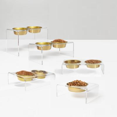 Show full view: Hiddin Tall Clear Stainless Steel Elevated Double Dog Bowl, Gold, 6.5-cup slide 8 of 9
