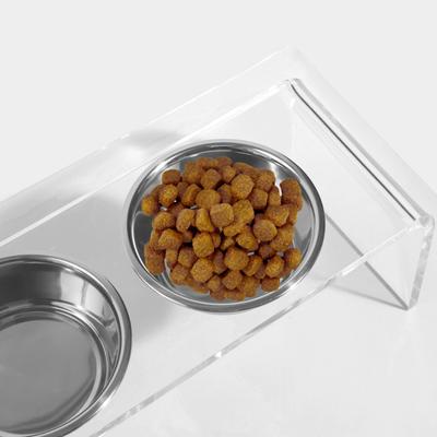 Show full view: Hiddin Tall Clear Stainless Steel Elevated Double Dog Bowl, Silver, 6.5-cup slide 7 of 9