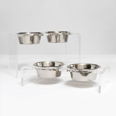 Show full view: Hiddin Tall Clear Stainless Steel Elevated Double Dog Bowl, Silver, 6.5-cup slide 8 of 9