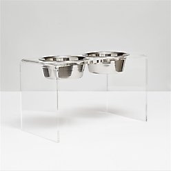 Hiddin Tall Clear Stainless Steel Elevated Double Dog Bowl, Silver, 6.5-cup