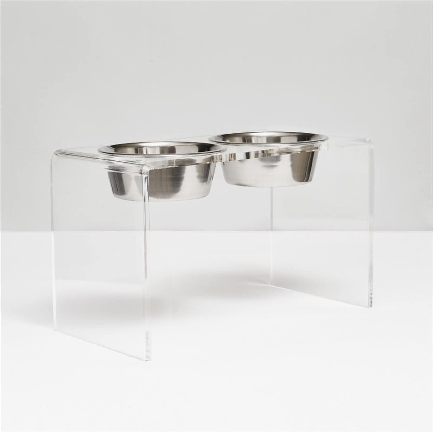 Hiddin Tall Clear Stainless Steel Elevated Double Dog Bowl, Silver, 6.5-cup